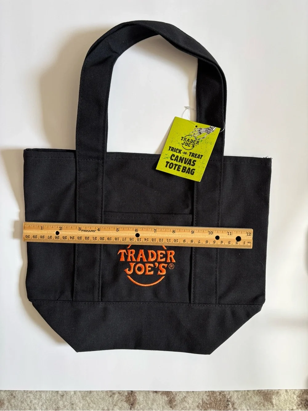 Trader Joe’s Mini Tote Bag Halloween Black Orange Embroidered Trick or Treat NWT